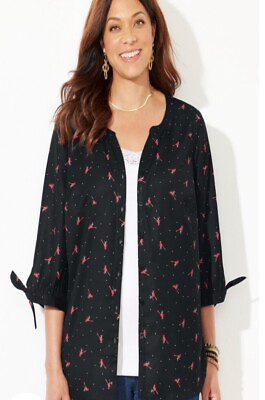 #ad Catherines Georgette Cafe Blouse Cardinal Bird Print 3 4 Sleeve Size 2X 22 24W $14.00