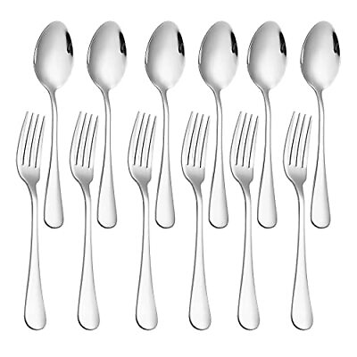 #ad Set of 12 Stainless Steel Dinner Forks and Spoons Silverware Set Heavy Duty US $13.83