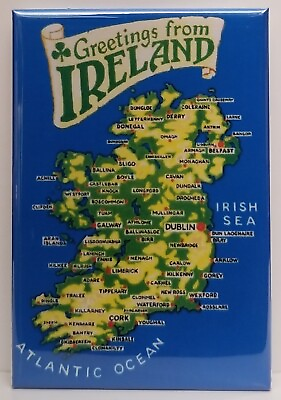 #ad Greetings From Ireland Map MAGNET Vintage Card 2quot;x3quot; Refrigerator Locker $6.95