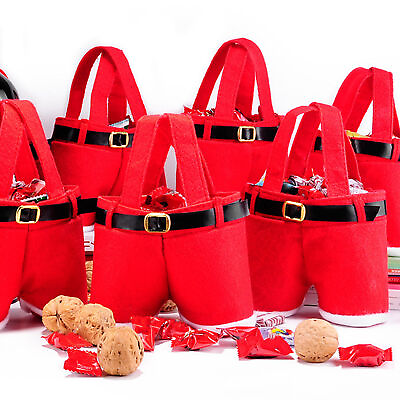 #ad Christmas Candy Bags Reusable Washable Portable Santa Pants Gift Bags Flannel $8.46