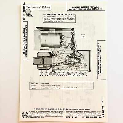 #ad Vintage Original 1966 GE Battery Pack 4404A B C Wire Schematic Service Manual $9.99