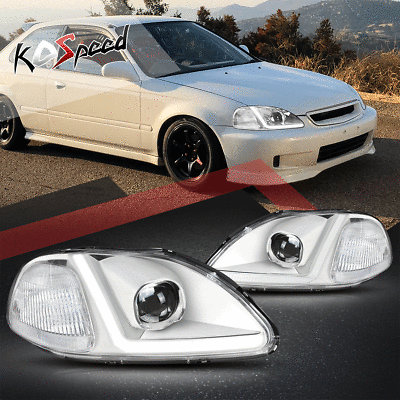 #ad LED DRL Chrome Housing Clear Corner Projector Headlights for 96 98 Honda Civic $135.99
