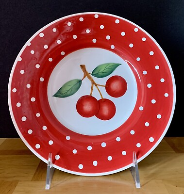 #ad Cherries with Red Background amp; White Polka Dots 8quot; Ceramic Wall Decor CHEERFUL $11.50