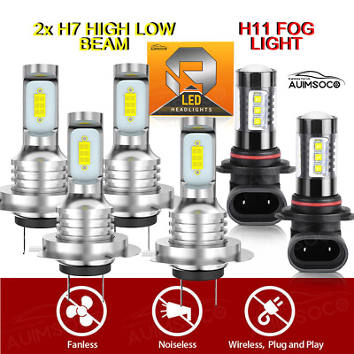 #ad 4x H7 LED Headlights combo High Low beam bulbs 2x H11 Fog lights bright white $44.99