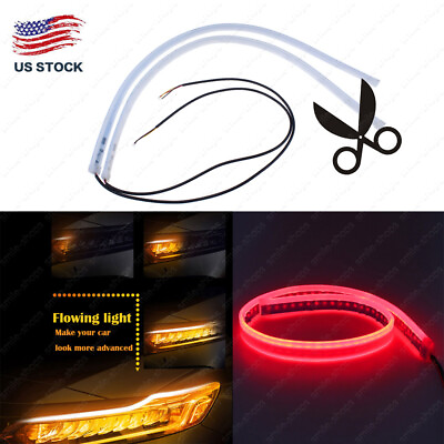 #ad 2pcs 60CM Red and Amber DRL Flexible Turn Signal LED Light Strip Lamp Headlight $13.46