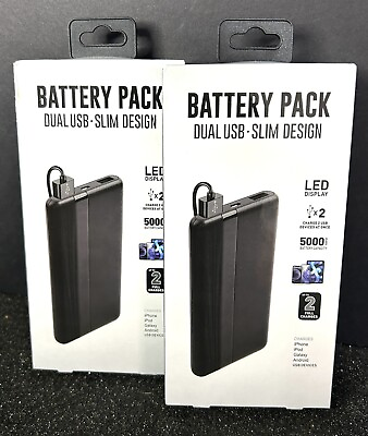 #ad Slim Battery Pack Dual USB 2 Ports iPhone Android Charger New TWO Packs. $16.89