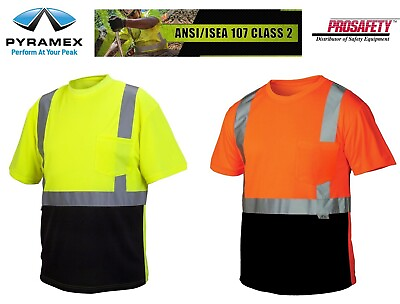 #ad CLASS 2 HIGH VISIBILITY REFLECTIVE HI VIS ROAD WORK SAFETY BLACK BOTTOM T SHIRT $11.25