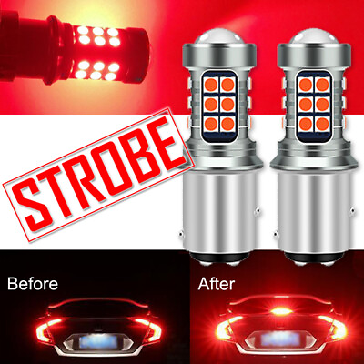 #ad 2PCS 1157 LED Strobe Flash Red Brake Tail Stop Light Parking Bulbs Lamp Bright $7.76