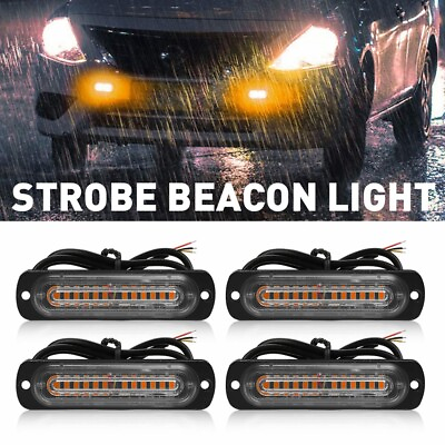 #ad Amber 12V LED Emergency Warning Hazard Flash Strobe Light Bar Car Truck 4pc $18.04