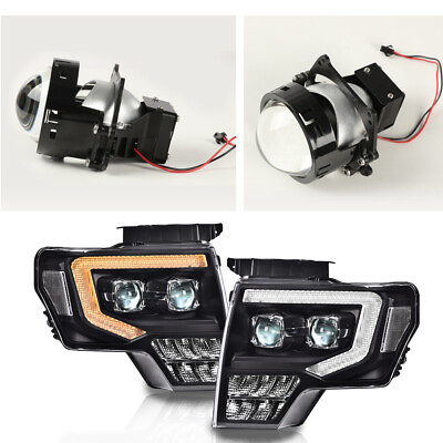 #ad Fit For 2009 2014 Ford F150 Dual LED Projector Clear Black Headlights LeftRight $215.80