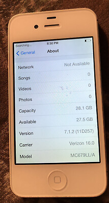 #ad iPhone 4 White Verizon A1349 32GB CDMA Very Good Used IOS 7.1.2 Blemish $32.88