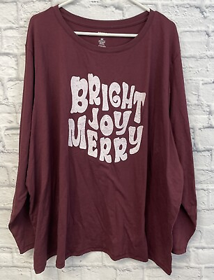 #ad NEW Christmas Shirt top t women 4X Bright joy merry Long Sleeve burgundy sonoma $16.49