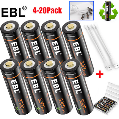 #ad EBL 1.5V USB Rechargeable AA Lithium Battery 3300mwh Li ion Batteries Cable Lot $81.99