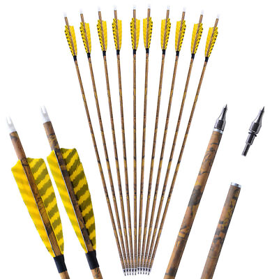 12PK Carbon Arrows 30quot; SP500 Feathers Tips Compound Recurve Bow Hunting Target $39.99