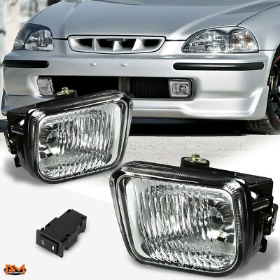 #ad For 96 98 Honda Civic OE Style Clear Lens Front Bumper Fog Light Lamp W Switch $54.89