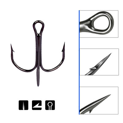 #ad 10x High Carbon Steel Fishing Hook Overturned Hooks Round Bend Treble For Bass $10.42