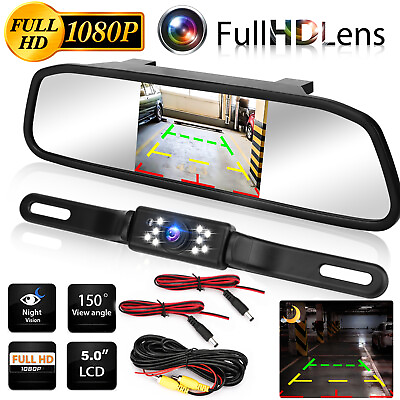 #ad 5in Backup Camera Mirror Parking System Car Rear View Reverse Night Vision IP67 $33.98