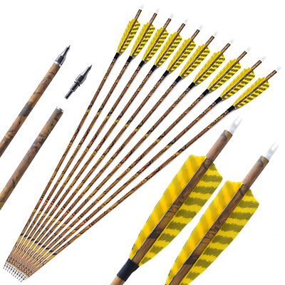 12X Carbon Arrows 30quot; SP500 Feathers Tips Compound Recurve Bow Hunting Target $46.99