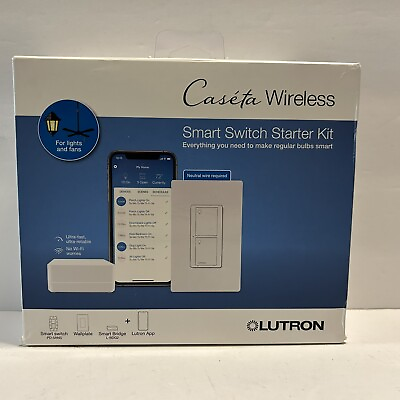 #ad Lutron Caseta P BDG PKG1WS Wireless Dimmer Kit with Smart Bridge White $69.99