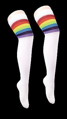 #ad Ladies Over the Knee Socks Thigh High Striped Stripey Rainbow Colours Referee GBP 3.97