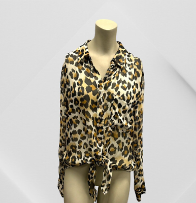 #ad Equipment Femme leopard print tie waist blouse 100% Silk Womens M Medium $59.90