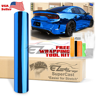 #ad Supercast Chrome Sky Blue Car Vinyl Wrap Decal Sticker Bubble Free Sheet Film $23.50