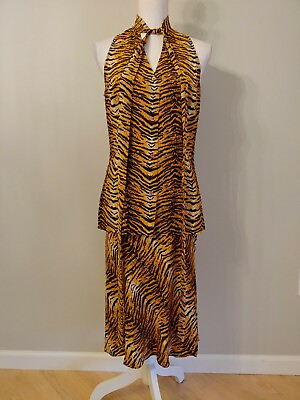 #ad NWT Jack Mulqueen Saks Silk 2 Pc Leopard Skirt And Top Women#x27;s 8 Fits 6 $69.00