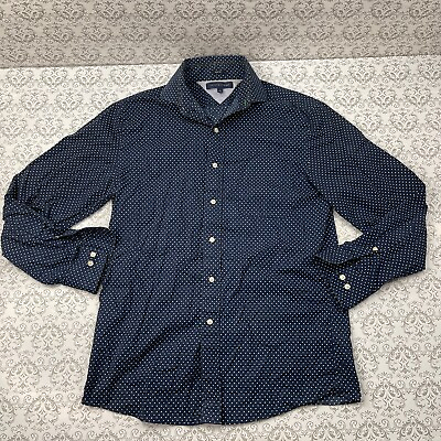 #ad Tommy Hilfiger Slim Fit Polka Dot Blue Button Up Long Sleeve Shirt Men 15 32 33 $14.99