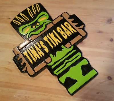 #ad Tiki Bar mask idol green 3D routed wood Island Beach pool plaque sign $54.95