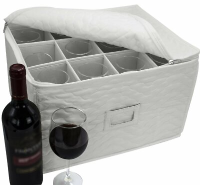 #ad #ad Sorbus Stemware Storage Chest Deluxe Quilted Case with Dividers Service for 12 $26.99