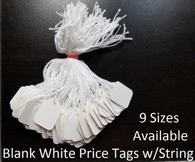 Blank White Merchandise Price Tags w String Retail Jewelry Strung Large Small $5.09