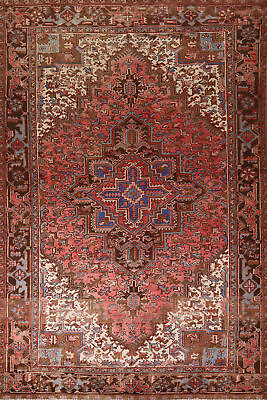 #ad Pink 7x11 Geometric Heriz Rug Handmade Wool Traditional Carpet for Living Room $1258.00
