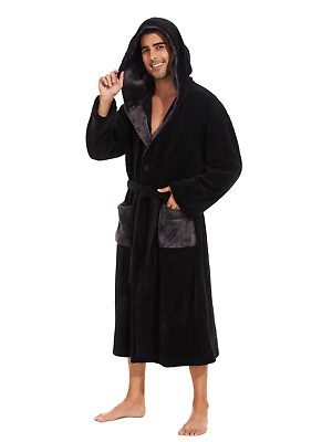 #ad Mens Robes Mens Fleece Hooded Robes Mens Bathrobe With Hood Mens Soft Warm Fleec $34.99