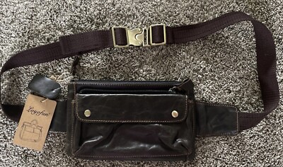 #ad Loyofun Unisex Brown Genuine Leather Waist Bag Messenger Fanny Pack New $39.95