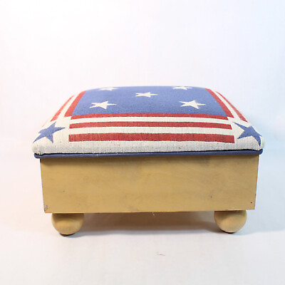 #ad Vintage Manual Woodworkers amp; Weavers Star Spangled Stars Stripes Foot Stool $49.40
