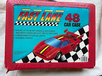 #ad Fast Lane 48 Car Case Matchbox Cars 1990 with trays and 11 cars $24.99