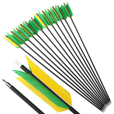 6 12pcs 30quot; Archery Carbon Arrows FLU FLU 4 Turkey Feather Bow Target Hunting $27.25
