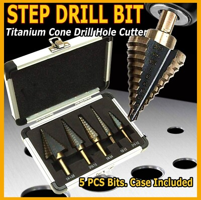 #ad Drill Bit Set HSS 5PCS Titanium Step W Automatic Center Punch High Speed Steel $14.59