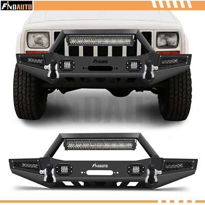 #ad For 1983 2001 Jeep Cherokee Front Bumper W Winch Plate amp; LED Lights amp; D rings $350.23
