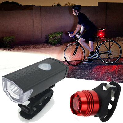 #ad Super Bright USB Led Bike Bicycle Light Rechargeable Headlight amp;Taillight Set $9.65