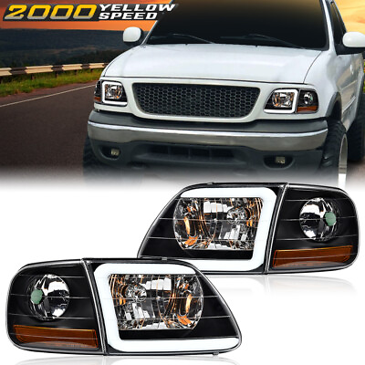 #ad Fit For 97 04 F150 Expedition Black LED Tube Headlights amp; Corner Parking Lights $74.09