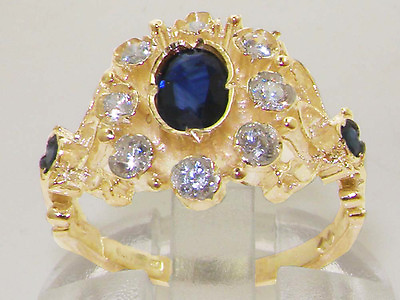 #ad Solid 9K Yellow Gold Natural Sapphire amp; Diamond Vintage Style Cluster Ring $849.00