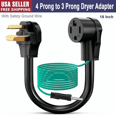#ad 4 Prong to 3 Prong Dryer Adapter with Safety Ground Wire 18IN Dryer Plug Adapter $16.79