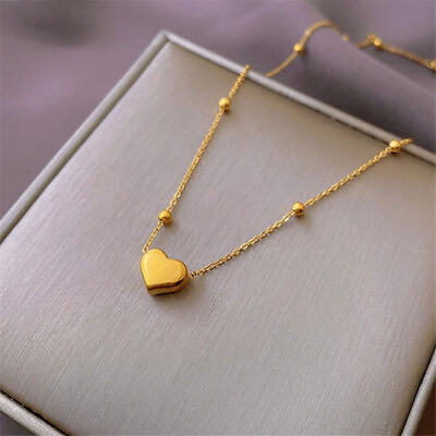 #ad Love Heart Pendant Gold Titanium S.Steel Chain Necklace $11.99