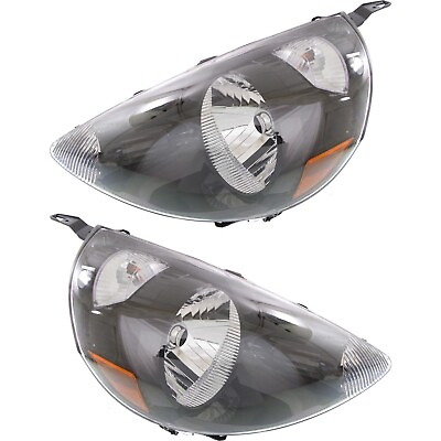#ad Headlight Set For 2007 2008 Honda Fit Left and Right Black Housing With Bulb 2Pc $243.39