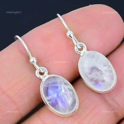 #ad Natural Rainbow Moonstone Gemstone Drop Dangle White Earrings 925 Silver $10.99