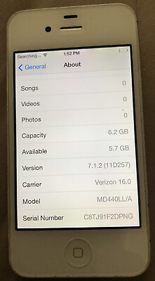 #ad iPhone 4 White Verizon A1349 8GB CDMA Fast Ship Very Good Used IOS 7.1.2 7.1.1 $29.88