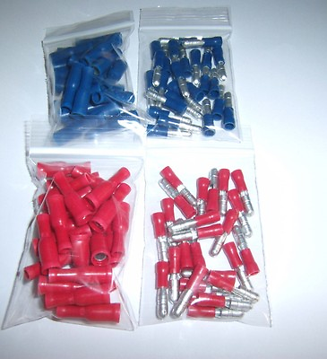 #ad 100 Male amp; Female Car Audio Quick Disconnect Wire Bullet Connector Red amp; Blue $10.97