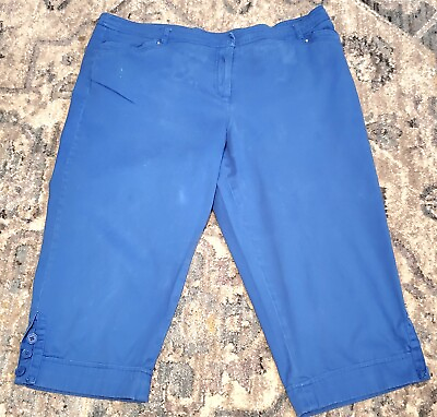 #ad New Directions 18W Capri Pants Blue Cuff And Buttons Leg 4 Pockets Waist $13.00