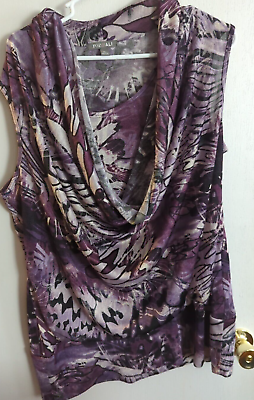 #ad Roz amp; Ali 2X Top Floral Velvet Textured Black Purple 3 4 Sleeves $15.00
